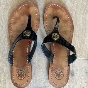 Tory Burch patent black sandals